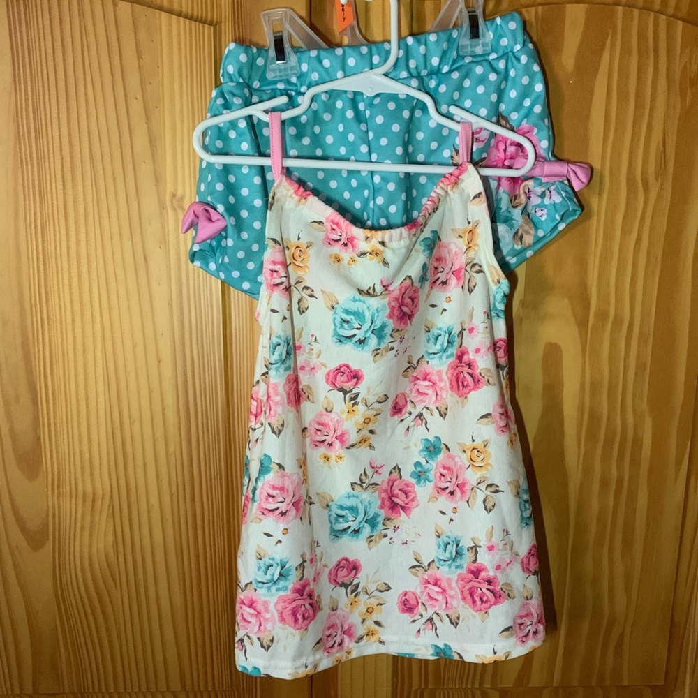 Girls Sunshine Swing Floral Tank Top and Polka Dot Shorts Set